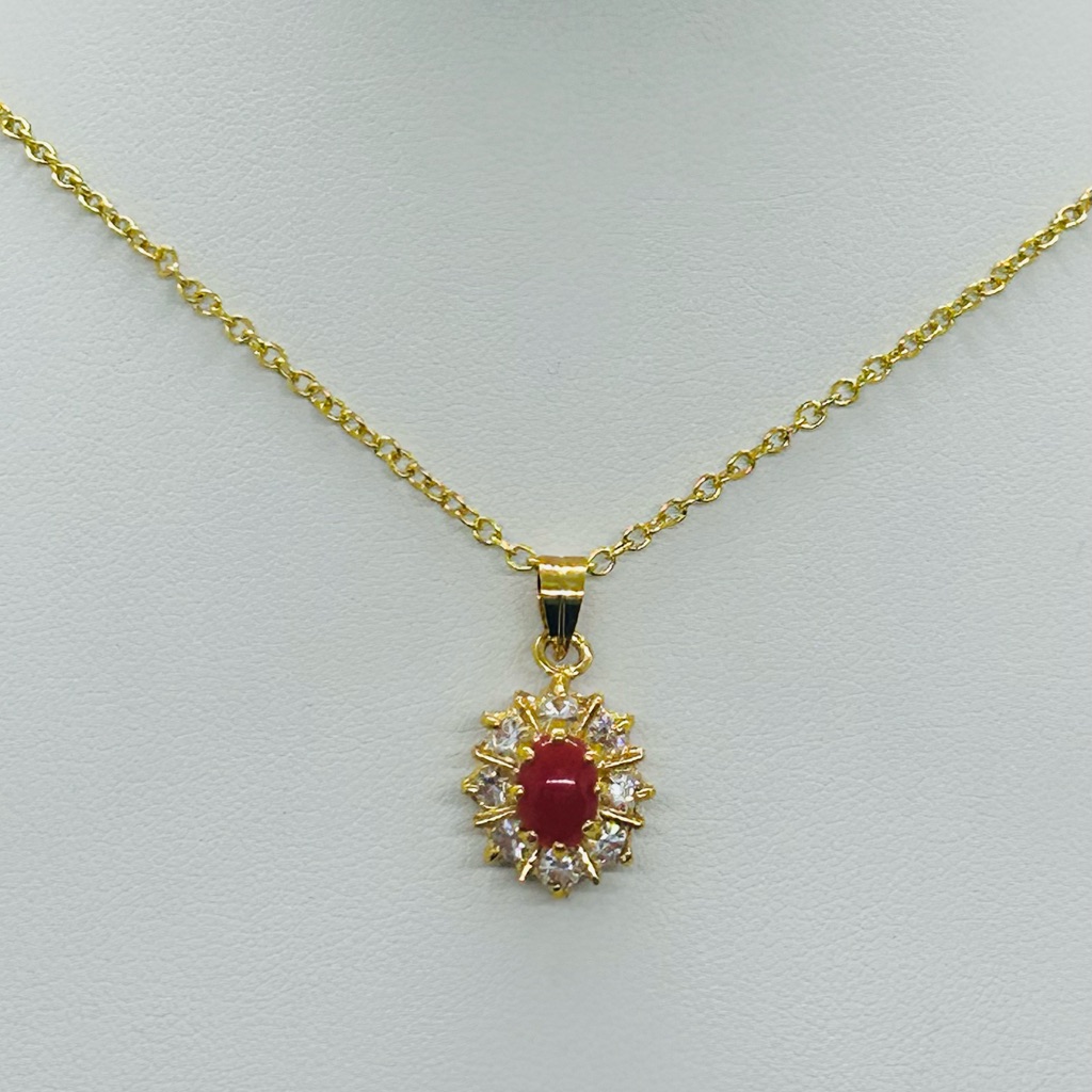 Designer 18k Gold Plated Red Agate Pendant Necklace